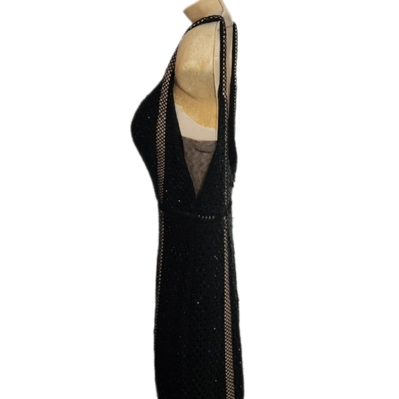 ALYCE PARIS Beaded Full Plunge Neckline Sleeveless Full Length Gown Black Size 2 - Picture 3 of 14